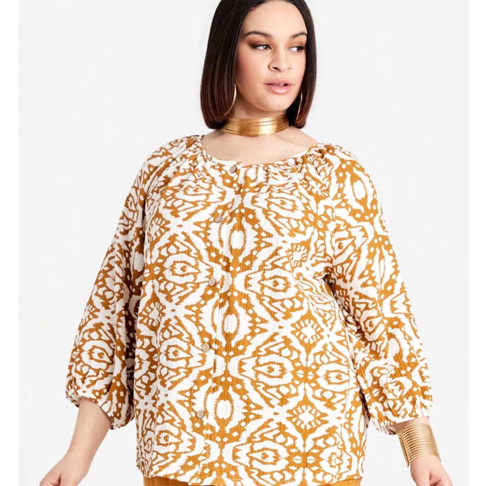 Ashley Stewart Women’s Colorblock Gauze Abstract Print Peasant Blouse Size 18/20 - Picture 1 of 9